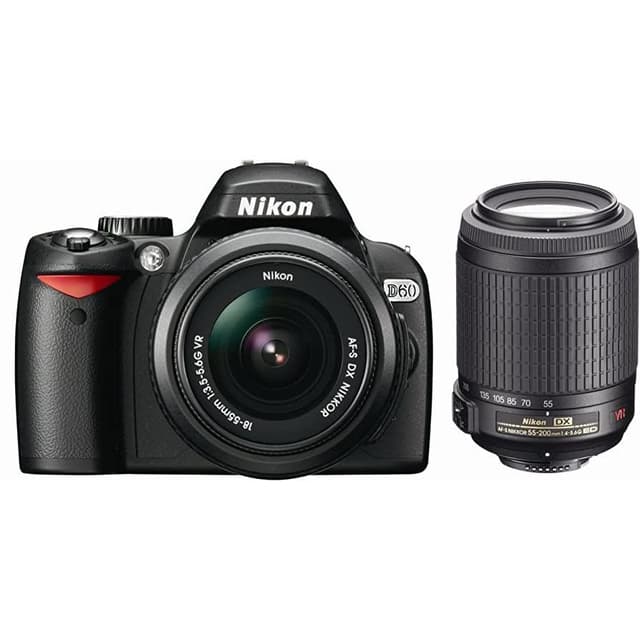 Reflex D60 - Zwart + Nikon AF-S DX Nikkor 18-55mm f/3.5-5.6G VR + AF-S DX Nikkor 55-200mm f/4-5.6G VR f/3.5-5.6 + f/4-5.6 · hoofdafbeelding