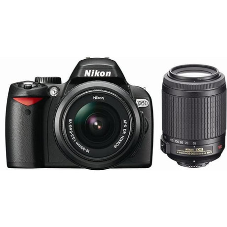 Réflex D60 - Noir + Nikon AF-S DX Nikkor 18-55 mm f/3,5-5,6G VR + AF-S DX Nikkor 55-200 mm f/4-5,6G VR f/3,5-5,6 + f/4-5,6