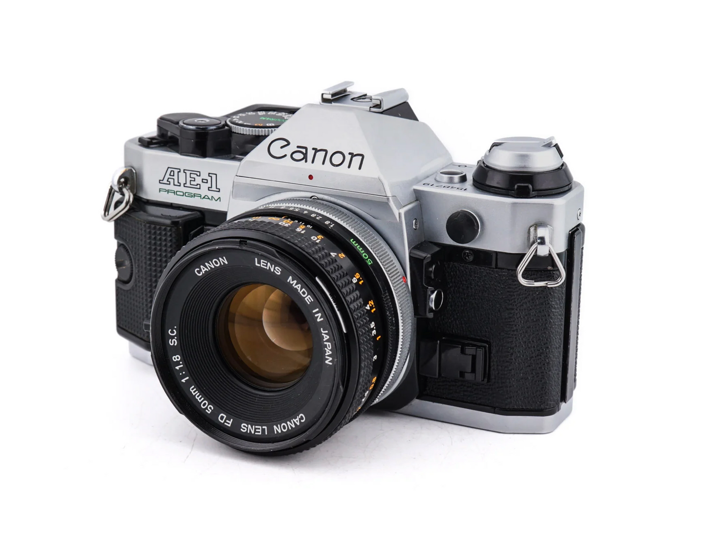 Canon AE-1 Program + 50mm f1.8 S.C. - SLR 35mm Filmcamera · hoofdafbeelding