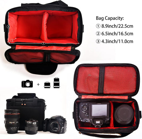 FOSOTO Schoudertas Waterdichte Camerahoes voor DSLR Spiegelreflex 1 Camera, 1-2 Lenzen & Accessoires voor Canon, Nikon, Sony, Panasonic